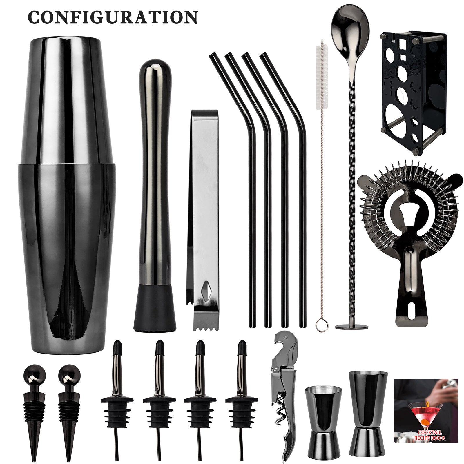 20-piece Set Of Stainless Steel Cocktail Shaker Tools