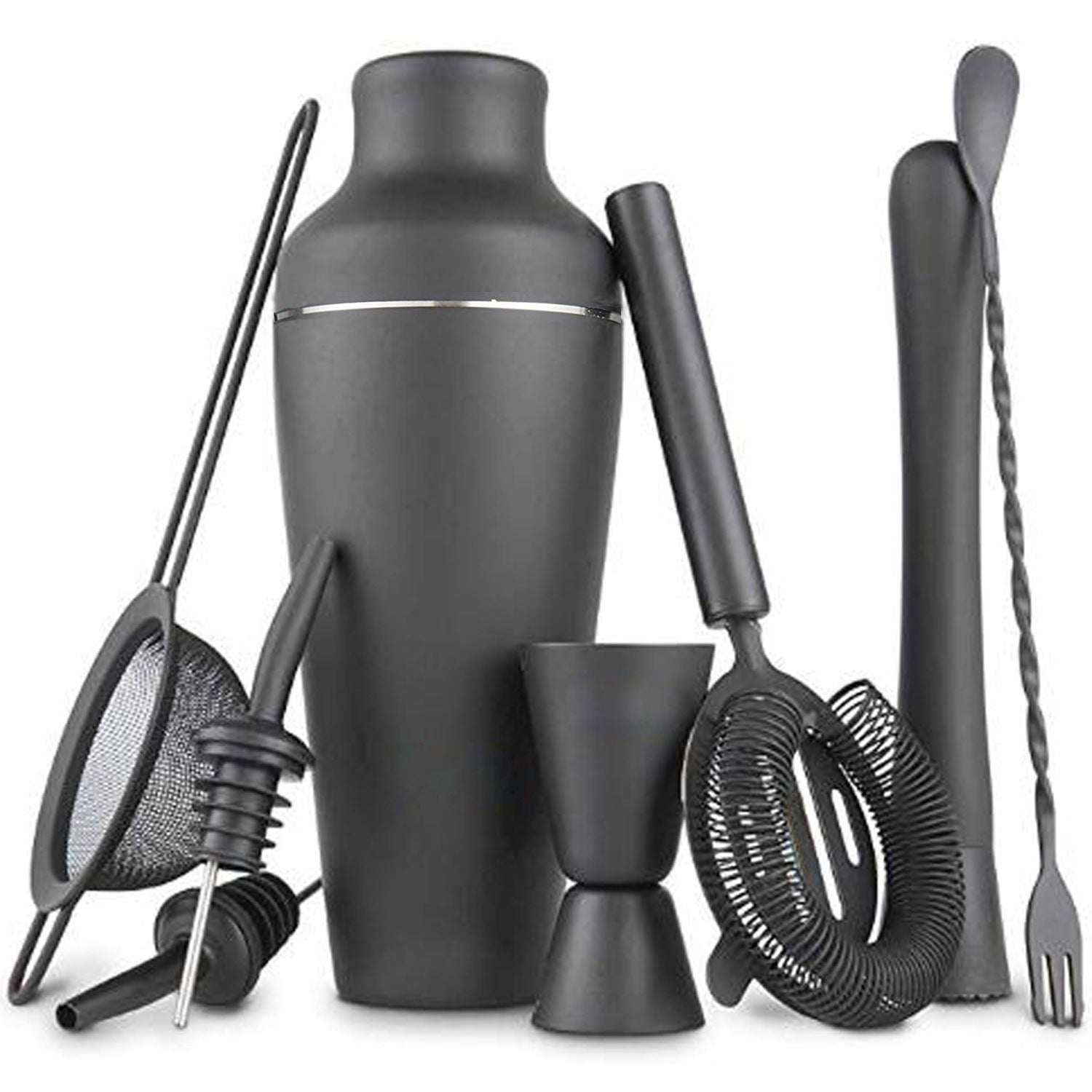 Exquisite 8-piece Set Matte Black Stainless Steel Cocktail Shaker Set