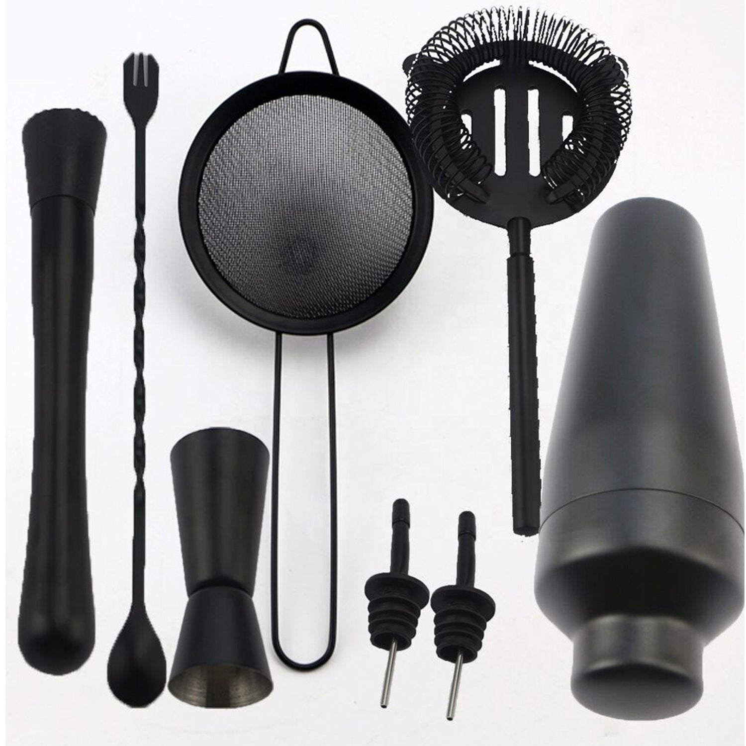 Exquisite 8-piece Set Matte Black Stainless Steel Cocktail Shaker Set