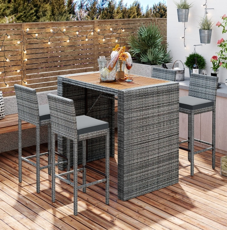 5-Piece Outdoor Patio Wicker Bar Set