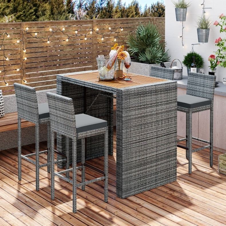 5-Piece Outdoor Patio Wicker Bar Set