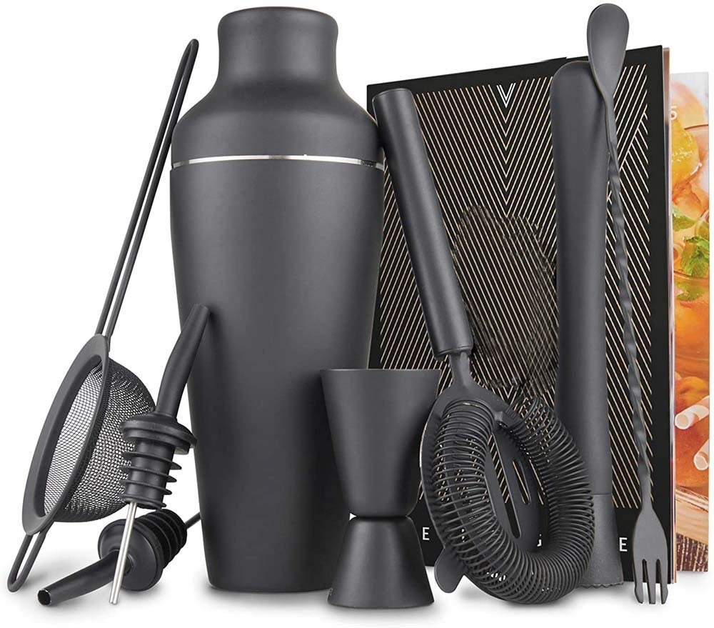 Exquisite 8-piece Set Matte Black Stainless Steel Cocktail Shaker Set